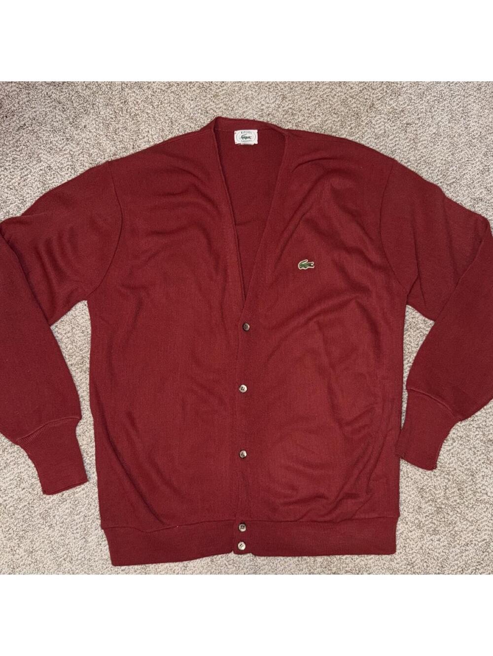 vintage Lacoste Men's Red cardigan sz CL front logo preppy old money quiet lux